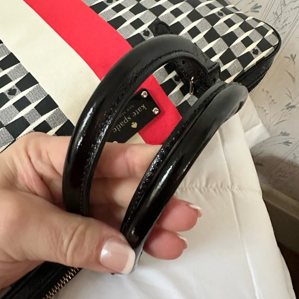 Kate Spade Checkered Laptop Bag with Red Storybook Lining